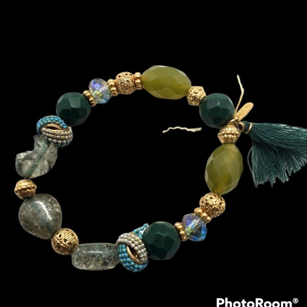 Lonna & Lilly Green, Gold, & Blue Beaded Bracelet
